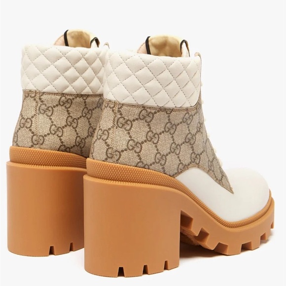 Gucci GG supreme canvas leather apollo block heel lug sole lace up ankle boots - Picture 3 of 11